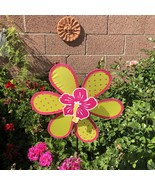 Windmill Yellow/Pink Wind Spinner Colorful Flower Outdoor Garden Decorat... - £4.74 GBP