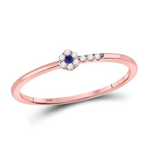 10kt Rose Gold Womens Round Blue Sapphire Diamond Stackable Band Ring 1/12 Cttw - £111.71 GBP