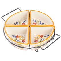 Laurie Gates Tierra 4-Section Hand Painted Stoneware Tidbit Dish with Metal Rack - $1,388.10 MXN