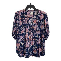 Knox Rose Womens Shirt Adult Size Large Blue Floral Elastic Short Sleeve Boho - £17.31 GBP