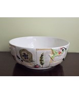 Decorative large serving bowl white glass with flowers birds hummgingbir... - £18.92 GBP