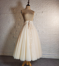 Ivory White A-line Wide Waist Tulle Skirt Women Plus Size Fluffy Tulle Skirt image 3