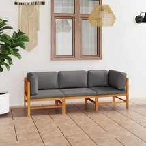  3-seater Garden Sofa Grey Teak Wood, 100% Polyester Large - $670.99