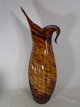 Vintage Eastern Japanese Art Glass Vase Pitcher Brown Tan Tall Heavy Large - $173.24