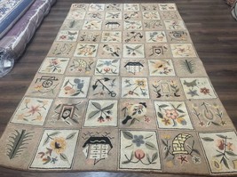 American Hooked Rug 6x9, Panel Design, Vintage, Ivory &amp; Soft Pink - $460.00