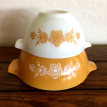 2 Vintage PYREX Butterfly Gold Cinderella Nesting Serving Mixing Bowls 441 442 - £15.26 GBP