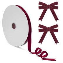 Burgundy Velvet Ribbon For Christmas Tree Gift Wrapping 5/8Inch10Yd, Thin Vintag - £14.93 GBP