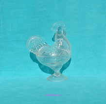 Clear Glass Standing Rooster Covered Dish Male Chicken Retro Style - £15.68 GBP