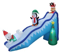9 Foot Wide Inflatable Trio Polar Bear Penguin Reindeer on Slide Christmas Tree - £95.79 GBP