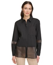 Dkny Women&#39;s Mixed Media Button-Front Shirt - Black - $19.87