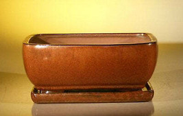 &quot;Aztec Orange Ceramic Bonsai Pot - Rectangle Professional Series with Attache... - £52.01 GBP