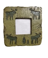 Home Interiors Moose And Pine Trees Ceramic Picture Frame Rustic Stone - $17.37 CAD