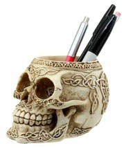 Day Of The Dead Celtic Tribal Tattoo Skull Pen Stationery Holder Figurine 4.5&quot;L - £11.79 GBP