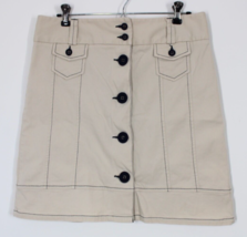 LL Bean 8 Beige Canvas A-Line Visible Stitching Button-Front Skirt - £19.17 GBP