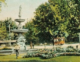 c1910 City Park Lancaster Ohio Vintage Postcard Trolley Horse Buggy Fountain - £13.63 GBP