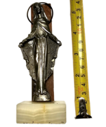 Madonna  Pewter Figurine Made In Italy Peltro Marble Base Golden Halo 5.... - $37.99