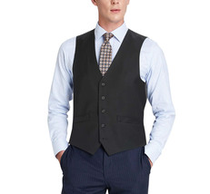 Men's Suit Separate Vest V-neck Adjustable Strap 5Button 2Pockets 201-1 Black image 2