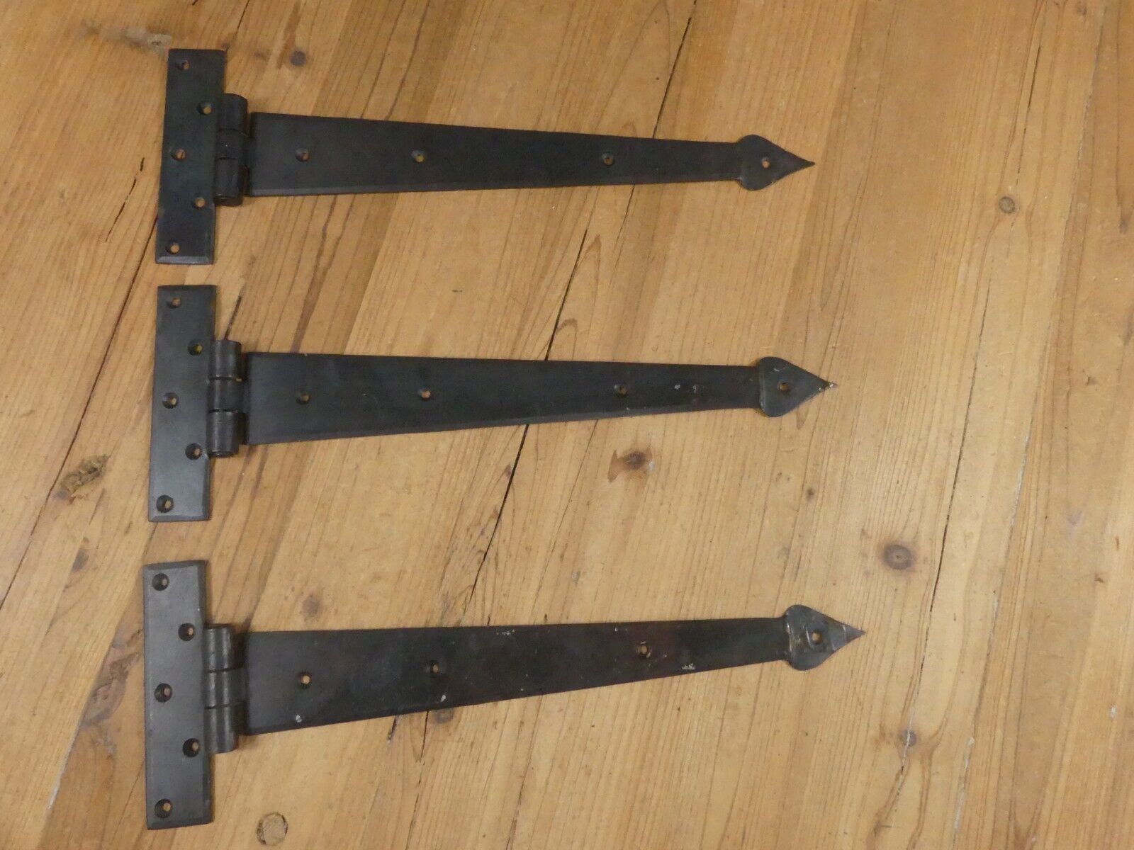 3 LARGE Strap T Hinges 15&quot; Tee Hand Forged In Fire Barn Rustic Medieval ... - $49.99