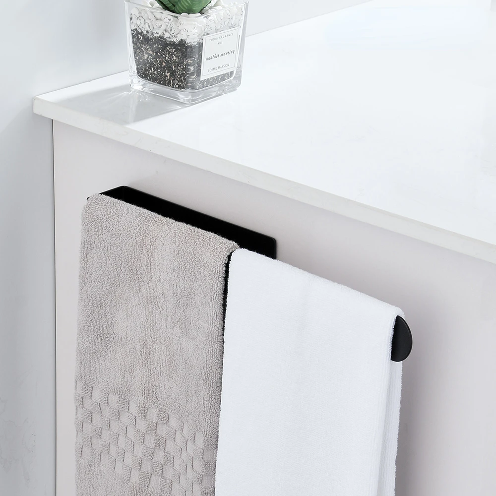 House Home Stainless Steel Towel Storage Holder Punch Free Black Towel Rack Towe - £24.51 GBP