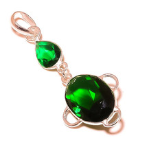 Diopside Glass Cut Two Gemstone 925 Silver Overlay Handmade Double Drop Pendant - £7.96 GBP