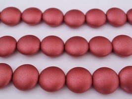 4(Four)  14 mm Cushion Round Beads: Satin Metallic Sangria - $1.92