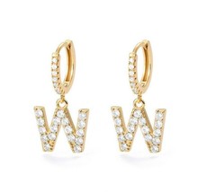 1Ct Round Cut Moissanite &quot;W&quot; Letter Drop/Dangle Earrings 14K Yellow Gold Plated - £118.67 GBP