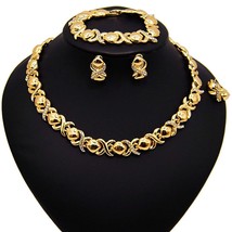 New Arrivals High Quality Crystal X O-shaped Gold Color Necklace Earrings Bracel - £35.37 GBP