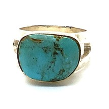 Vintage Sterling Silver Signed 925 Large Turquoise Stone Solitaire Ring sz 8 1/4 - £43.51 GBP