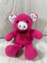Kuddle Me Toys hot pink plush pig small stuffed animal beanbag ribbon bow - $14.84