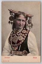 Norge Hardanger Pretty Woman In Traditional Costume Norway Postcard B39 - £7.95 GBP