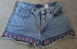 Women&#39;s Zana-Di Denim Jean Shorts Size 11/12 Peace Signs Flowers Summer ... - $14.99