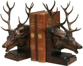 Bookends Bookend MOUNTAIN Lodge Calling Elk Head Large Chocolate Brown R... - $429.00