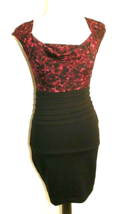 Daisy Fuentes Petites Bodycon Dress Size Xs Black &amp; Purple Rose Print Top Cowl - $14.86