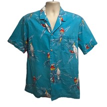 Paradise Found Jungle Parrot Blue Hawaiian Button Shirt Large Pocket Magnum PI - £58.83 GBP