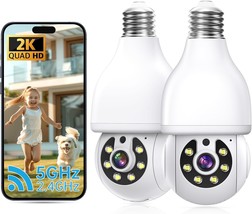 2K Light Bulb Security Camera 5G&amp;2.4G Wifi Security Cameras Wireless Outdoor - £46.56 GBP