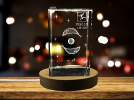 LED Base included | Pisces Zodiac Sign 3D Engraved Crystal Keepsake Gift - £31.45 GBP - £314.64 GBP