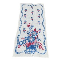 Vintage Blue Red Flowers Floral Linen Country Farm Decor Table Runner 12.5”x29.5 - £22.04 GBP
