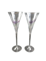 Champagne Flutes Toasting Glasses Purple Flower Clear Stem Set of 2  - £11.89 GBP