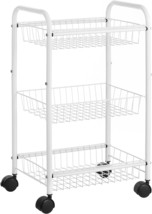 3-Tier Metal Rolling Cart On Wheels With Baskets From, White Ubsc003W01. - £34.33 GBP
