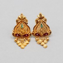 20k yellow gold earrings stud dangle women indian handmade jewelry, K3574 - £549.95 GBP