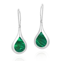 Chic Teardrop w/ Green Malachite Inlay Sterling Silver Dangle Earrings - £15.45 GBP