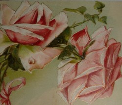 Pink Roses With Happy Birthday Greeting Antique Postcard - £4.17 GBP