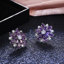 Luxury Sunflower Double Layer Zircon Earrings For Women Women Copper Earrings  - £7.85 GBP