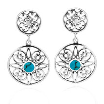 Mesmerizing Sterling Silver Stacked Circles w/ Blue Turquoise Post Drop Earrings - £18.27 GBP