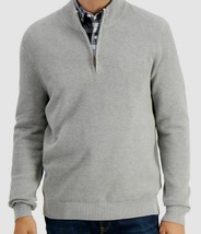 Club Room Men&#39;s Quarter-Zip Textured Cotton Sweater Soft Grey Heather-Small - £17.61 GBP