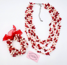 Garold C Miller GCM Friends Collection Red Faux Coral Pearl Necklace Bracelet - £25.10 GBP