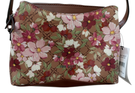 Nine West Handbag Calandra Mini Crossbody Bag Mocha Logo Floral Pockets NWT - £33.31 GBP