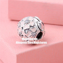 925 Sterling Silver Cherry Blossom with Pink Enamel Clip Charm Bead  - £12.74 GBP