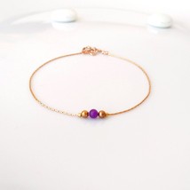 Rose gold filled amethyst chain delicate bracelet,gold ball bracelet,gemstone bi - £25.26 GBP