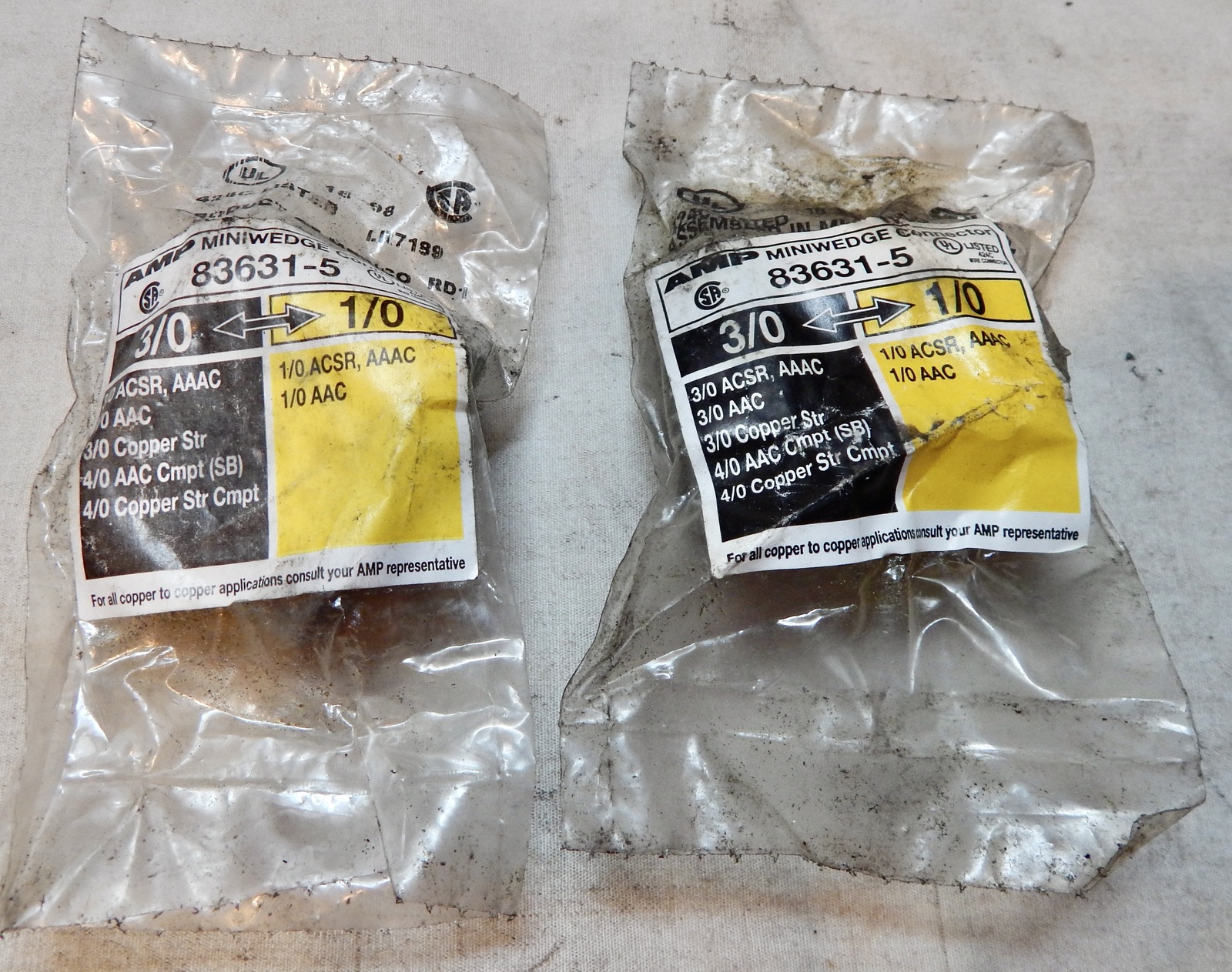 Amp Inc Miniwedge Connectors 83631-5 2ea 3/0-1/0 Black/Yellow Aluminum Tap 285Y